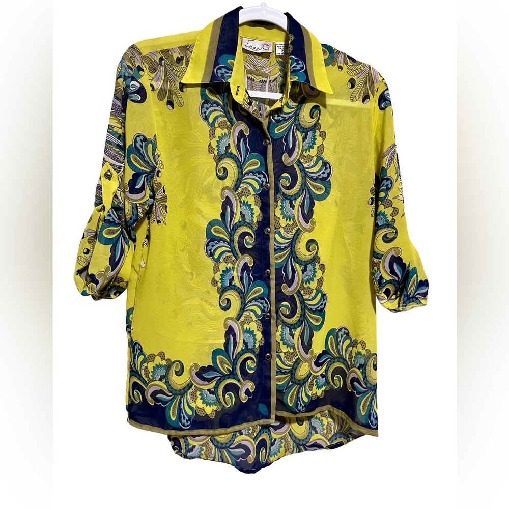 Emma G Women's Semi Sheer Button Down Blouse Size Medium